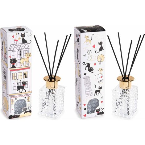 Profumatori per ambiente in contenitore di vetro con tappo oro e stick per profumare, set da 4 pezzi, cm 6x6x10,5 H (con stick23)