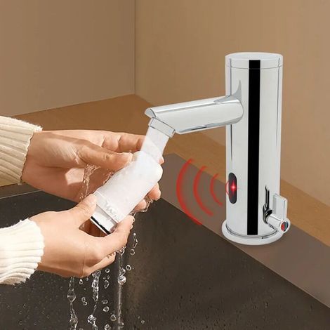 Automatischer Sensor-Wasserhahn, Infrarot-Sensor-Wasserhahn, Badezimmer, berührungsloser Waschtischmischer, Badezimmer, Infrarot-Sensor-Badarmaturen, verchromtes Messing