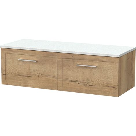 Stonnall Traditional Wall Hung 1 Drawer Vanity Unit with Laminate Worktop, 1200mm, Autumn Oak