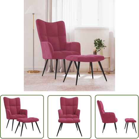 The Living Store Chaise de relaxation avec tabouret Rouge bordeaux Velours - Fauteuil Relaxant - Chaise Lounge - Chaise Confortable - Meuble Salon - Décoration Intérieure (1/5)