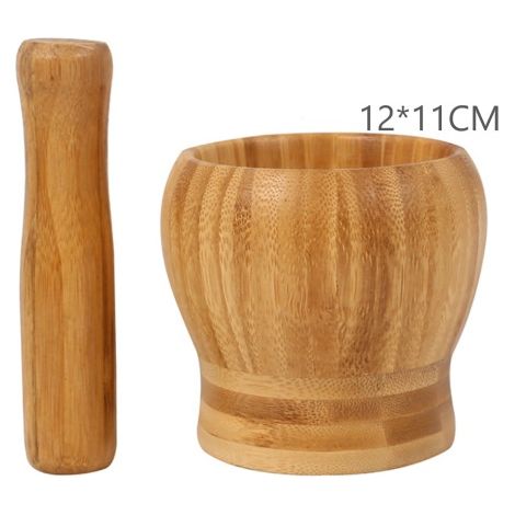 Set di mortaio e pestello in legno - Piccolo pestello e mortaio ideali per macinare spezie, erbe aromatiche e aglio - Pestello e mortaio resistenti con design ergonomico (12 x 11 cm) (1/5)
