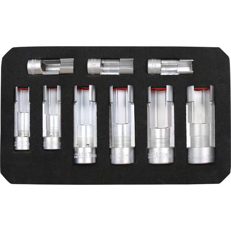 9 Pcs Jeu de Douilles Fendues 3/8" 1/2", 10-22 mm Douille Sonde Lambda, Acier CRV, Prise Spéciale pour Réparation Automobile (1/5)