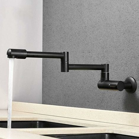 Robinet eau Noir Froide uniquement Mural Rotatif à 360 ° Robinetterie de Cuisine Mitigeur Cuisine Rabattable pour évier de cuisine Laiton