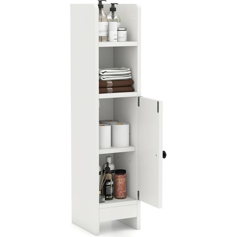 COSTWAY Bathroom Storage Cabinet Small Corner Floor Cabinet with Door-White (1/5)