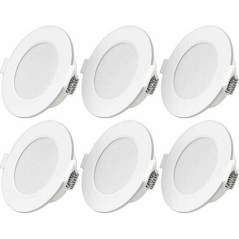 Ultradünner 6-W-LED-Einbaustrahler, 230 V, IP44, warmweiß. 6er-Pack. Einbautiefe: 26 mm. Schlanker Mini-Deckenstrahler für Bad und Wohnzimmer.