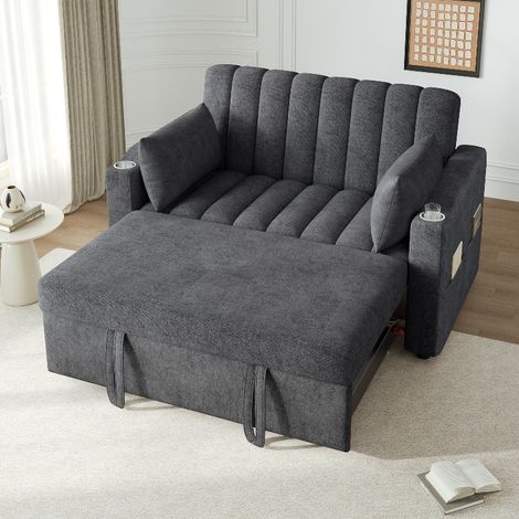 Schlafsofa 2-Sitzer mit Schlaffunktion und verstellbarer Rückenlehne, Multifunktionssofa aus Baumwollstoff inkl. Getränkehalter, 136x162x84cm (1/5)