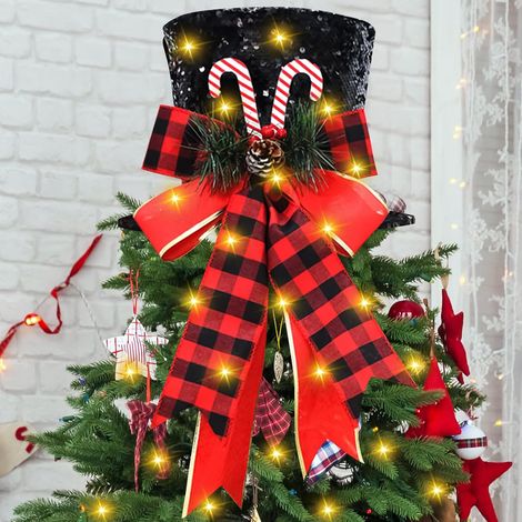 Topper de Sapin de Noel, Cime de Sapin de Noël avec Guirlandes Lumineuses LED, Décoration d'arbre de noël pour Maison, Vacances, Hiver, Fête, Décor, Bureau, Ornements, Fonctionne sur 3 Piles AA (1/5)