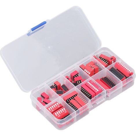 Kit de 45 interrupteurs DIP assortis (marche/arrêt, à bascule, pas de 2,54 mm, positions 1 à 9) pour plaques d'essai de circuits imprimés