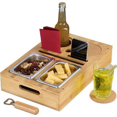 Bandeja para aperitivos con posavasos y soporte para teléfono para sofá (1/5)