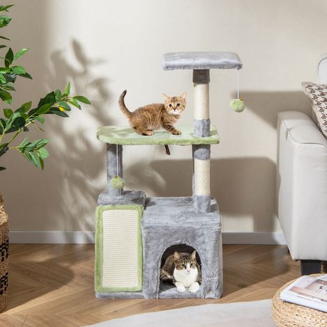 Ensemble de Meubles pour Chats 3 en 1 Centre d'Activité pour Chats avec Condo pour Chats Arbre à Chat à 3 Niveaux Poteaux à Griffer Gris (1/3)