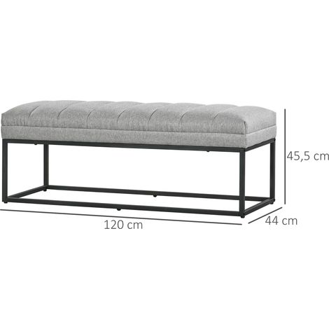 Banc rembourré effet lin pour chambre, repose-pieds de lit, table de maquillage, charge max 200 kg, structure en acier, teinte gris clair, dimensions 120 x 44 x 45,5 cm (1/5)