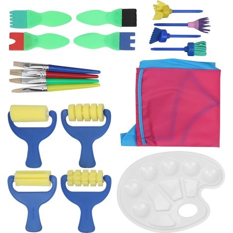 Kit de peinture DIY pour enfants (18 pièces) avec pinceaux éponge, palette, tablier imperméable et blouse pour l'apprentissage précoce. (1/5)