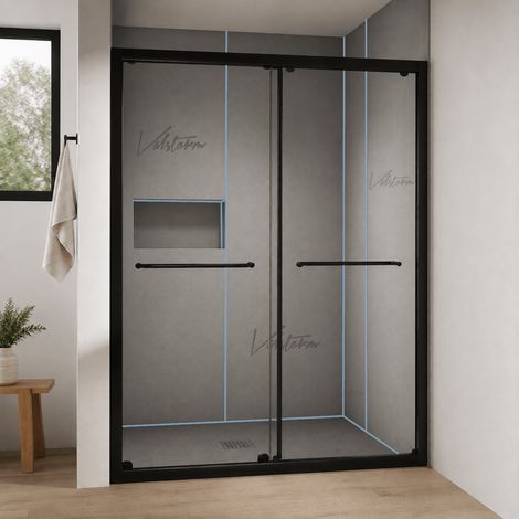 Kit cabine de douche 140 x 120 cm à carreler avec porte coulissante, panneaux XPS, receveur XPS et niche (1/5)