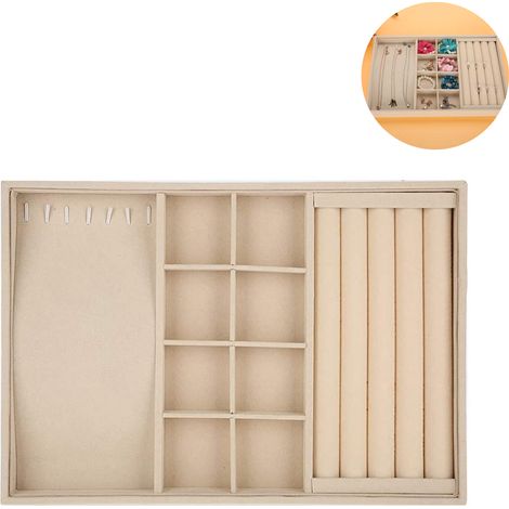 Boite De Rangement Bijoux - Plateau Velvet Detachable 4 En 1 Avec Compartiments Pour Boucles D Oreilles Anneaux Et Colliers - 35 X 24 X 3 5 Cm - 1 Ensemble (1/5)