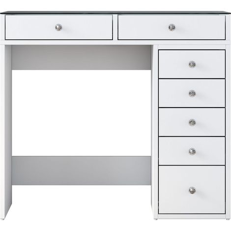 Coiffeuse 7 tiroirs blanche avec plateau en verre 90 cm - Arezzo