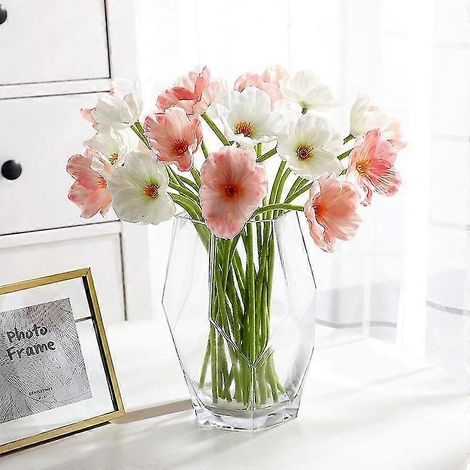 Lot de 20 coquelicots artificiels en PU, fleurs de mariage, décoration intérieure, fleurs de pavot roses et rouges.-10pink 10 white (1/5)