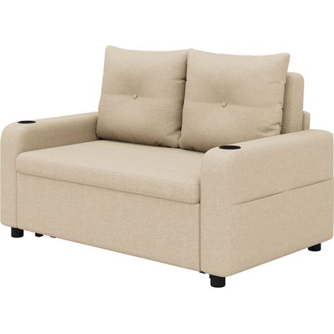 Sofá cama 3 en 1 extraíble de 2 plazas con USB-C, portavasos y bolsillos laterales beige (1/5)