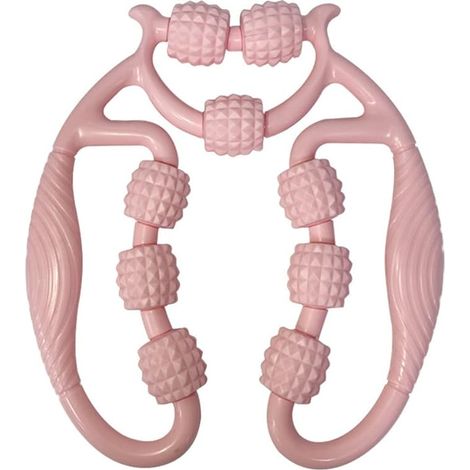 Rodillo para músculos de las piernas, rodillo de masaje anticelulítico de 360°, rodillo manual anticelulítico de 9 ruedas para muslos, rodillo de espuma, alivia la fatiga, rosa (1/5)