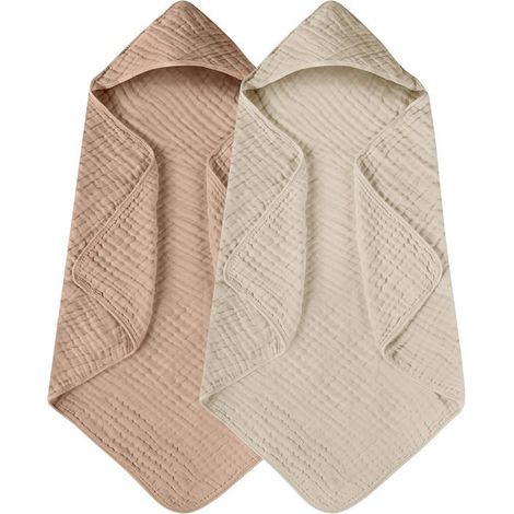 Lot de 2 Serviettes à capuche, Coton biologique, 81 x 81 cm, Douces et absorbantes, Pour nouveau-nés (1/5)