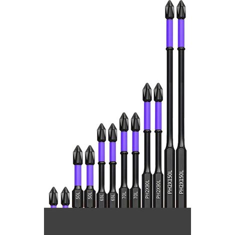 12 magnetische, rutschfeste Kreuzschlitz-Bit-Sets aus schlagfestem S2-Stahl mit violettem Silikongel-Magnetfuß