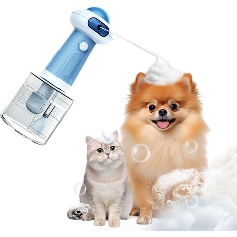 Douche électrique étanche améliorée pour chiens avec distributeur de savon automatique, mousseur à shampoing à chargement magnétique et machine à bulles pour animaux de compagnie - Bleue-AquaForge (1/5)