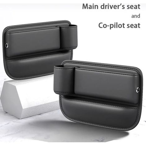 (2 pièces) Sacoche de rangement en cuir PU pour siège auto, compartiment de rangement pour console centrale et siège latéral, avec poche de rangement intégrée. (1/5)