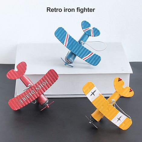 Lot de 3 décorations suspendues en forme d'avion, style rétro, en fer, pour voiture ou bureau, jaune, rouge, bleu. (1/5)