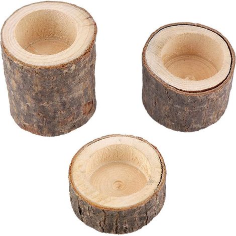 Bougeoir en Bois de tas de Bois, Porte-Bougie à la Main, Support aux chandelles, bougeoir en rondins de Pot de Fleurs, décor d'ornement pour la Maison(1 Set) (1/5)