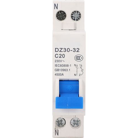 Disjoncteur à air 1P+N double entrée double sortie, déclenchement thermomagnétique, montage sur rail DIN, disjoncteur miniature 20 A 230 V (1/5)