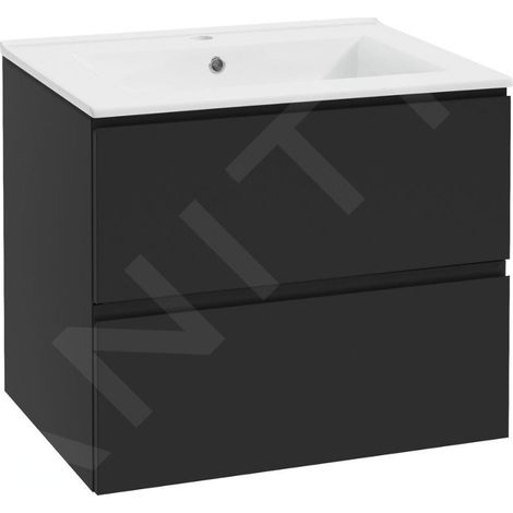 kielle Oudee - Meuble avec lavabo, 60x55x46 cm, 2 tiroirs, noir mat 50002S64 (1/5)