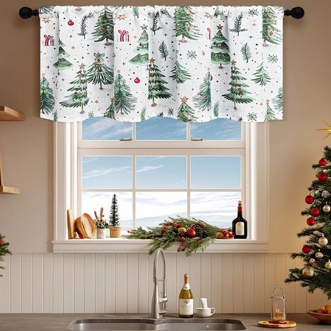 Rideau De Fenêtre - Rideau Court Pour Cuisine - Motif Arbre De Noël - Polyester - 150 X 50 Cm - Occultant Thermique - 1 Pièce (1/5)