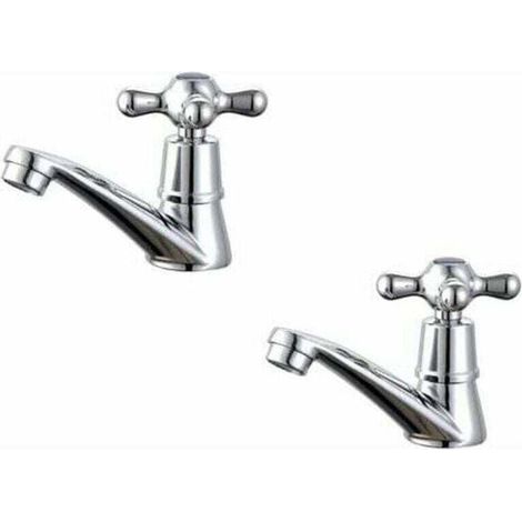 Mitigeur de lavabo,Lot de 2 robinets de lavabo pour salle de bain, mitigeurs de lavabo, avec poignée en croix Chromé poli (1/4)