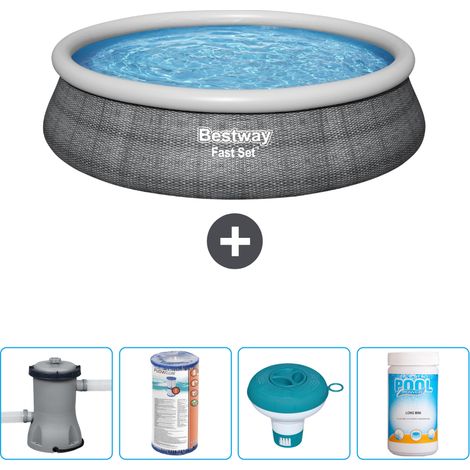 Piscine gonflable ronde Bestway à réglage rapide - Imprimé rotin - 457 x 84 cm - Comprend des Accessoires CB53 (1/4)
