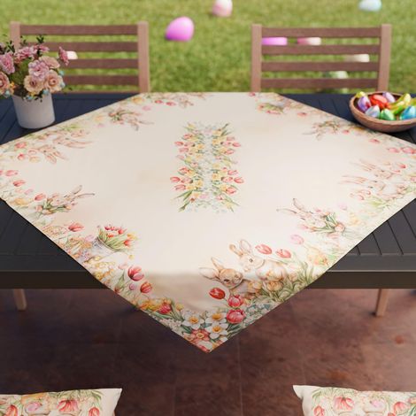 Centre de Table de Pâques 90x90 cm, Tissu en Microfibre Anti-Tache, Élégant et Lavable, Décoration Élégante pour Paques, 100% Fabriqué en Italie (1/3)