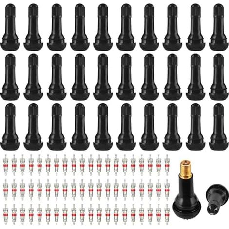 30 Pièces TR414 Valve Pneu Voiture et 60 Obus de en Caoutchouc Snap-in Jantes Valves Tubeless Auto pour Bicyclettes Moto Véhicules Tout-Terrain (Noir) - (1/5)