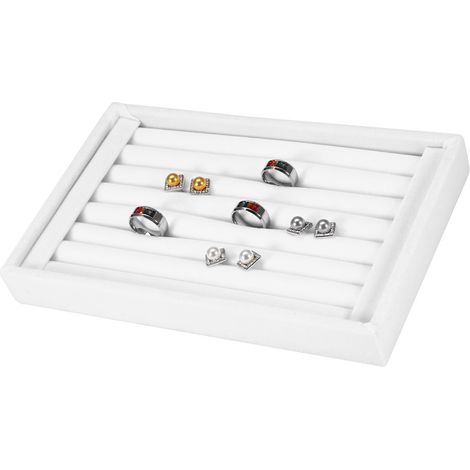 Écrin à bijoux blanc avec présentoir à bagues - Organisateur de rangement et étui pour colliers