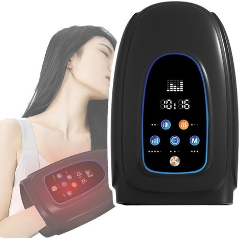 Display a LED – per massaggio delle dita, timer, batteria da 2500 mAh, 5 livelli di intensità, polso e palmo – nero, compressione calda (39-45°C) (1/5)