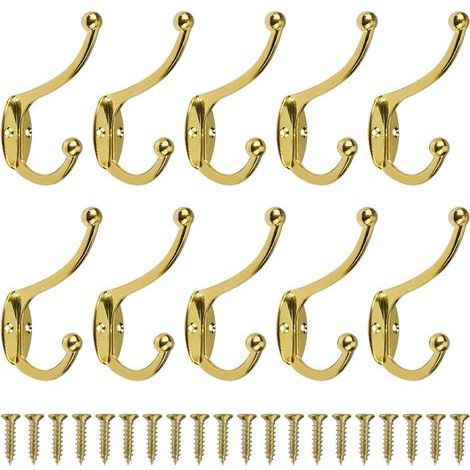 Retro-Haken, Garderobenleiste, Vintage, Wandmontage, Metall-Türhaken für Badezimmer, Küche, Schlafzimmer, Eingangsbereich, 10 Stück, Gold