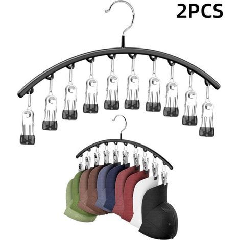 2-Piece Set - Hat Rack - Clothes Hanger - Sock Clip - Wardrobe Hat Rack - Storage Accessory - Suitable for drying clothes, socks, and hats - Black - 3723 cm (1/4)