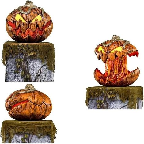Citrouille lumineuse animée Halloween bouche qui s'ouvre yeux jaunes sautillants, 3 piles AA, déco (1/5)