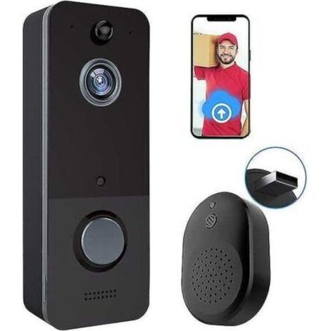 Sonnette Vidéophone sans fil avec détection de mouvement, vision nocturne HD, diffusion vidéo en temps réel via Wi-Fi 2,4 GHz, stockage cloud inclus – Compatible avec les portes standard françaises