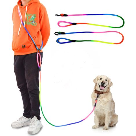 Laisse mains libres pour chien 3 m Laisse de dressage solide en nylon de 1,3 cm d'épaisseur pour chiens de petite, moyenne et grande taille, pour la marche, la course à pied arc-en-ciel (1/5)
