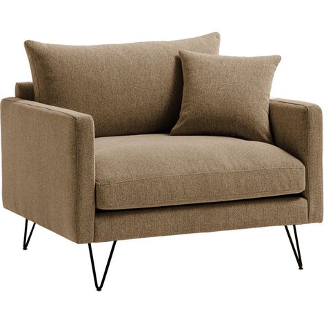 Fauteuil XL en tissu pieds épingles noirs - Caramel chiné - Villabon (1/5)