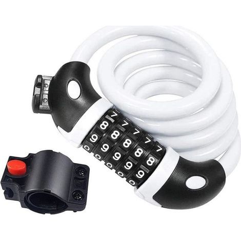 Cadenas de Vélo, Long 120cm x 12mm,Cable Antivol pour Vélo Scooter Motos Portail Vélo avec 5 Chiffres Intelligente Code,blanc (1/5)
