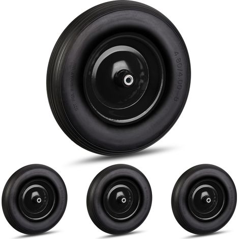 Roue de brouette 4.80 4.00-8, lot de 4, roue caoutchouc secours, 6 adaptateurs, pneu diable 100kg de charge, noir