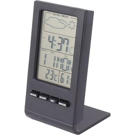 Hygromètre numérique à écran LCD, thermomètre d'intérieur, indicateur d'humidité, moniteur de température et d'humidité, fonction alarme, affichage météo, noir (1/5)