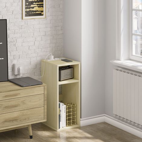 WOLTU 1x Nachttisch, Beistelltisch mit Ladefunktion Couchtisch mit 2 Steckdosen, 2 USB-Anschlüssen, Stauraum, 2 offene Fächer, für Schlafzimmer, Wohnzimmer 25x30x60cm, Hell Eiche
