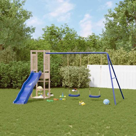 Aire de Jeux Maisonnette de jeu avec toboggan balançoires - Maison de jeu - bois massif de pin BV970237 - BonneVie (1/5)
