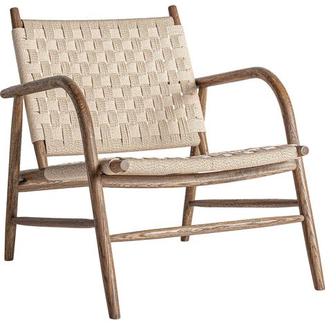 Fauteuil boho en chêne et corde marron esprit artisanal chic - Chêne marron et corde naturelle (1/5)