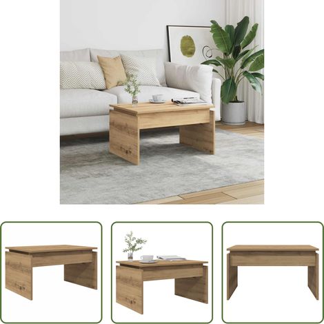 Table basse chêne - Table basse chêne artisanal 68x50x38 cm bois d'ingénierie (1/5)